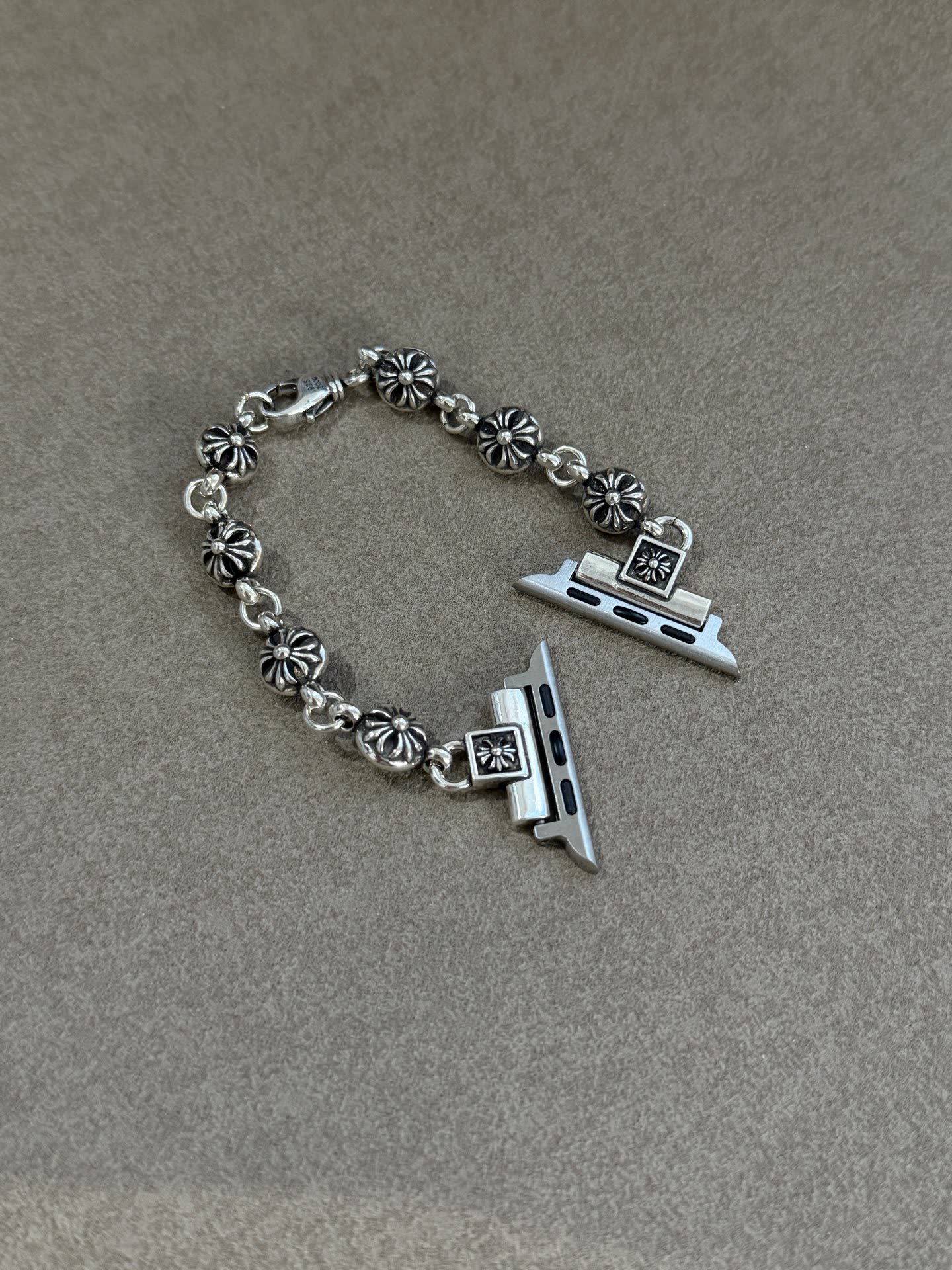 Chrome Hearts Silver Watch Band with Decorative Beads